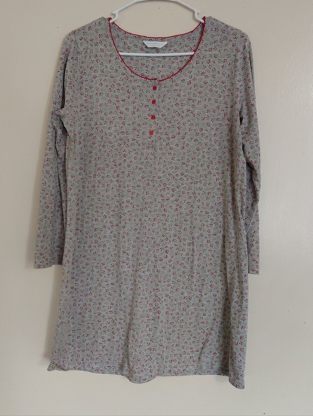 Charter Club Gray Holly Print  Long Sleeve Night Gown